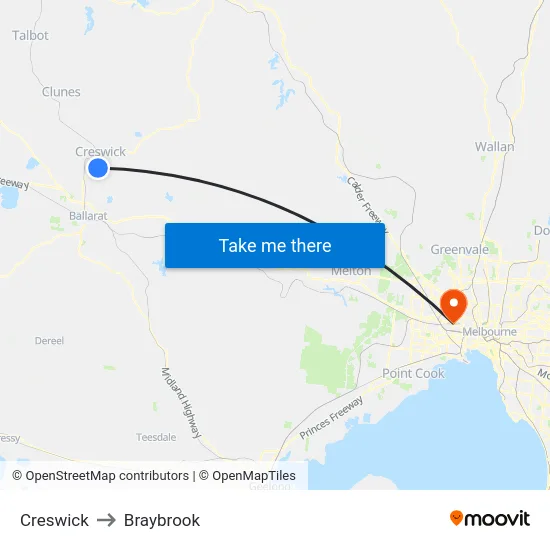 Creswick to Braybrook map