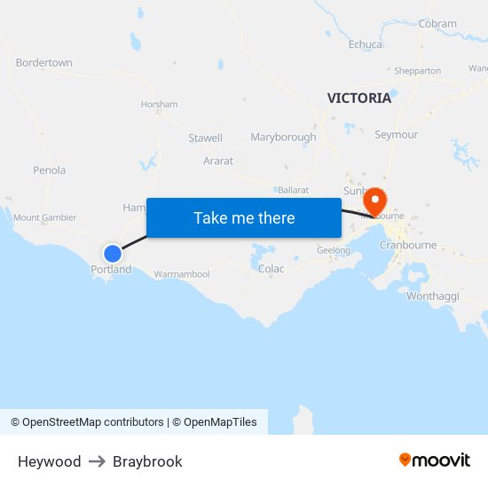 Heywood to Braybrook map