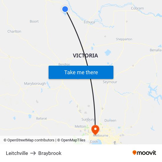 Leitchville to Braybrook map