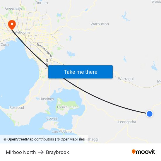 Mirboo North to Braybrook map
