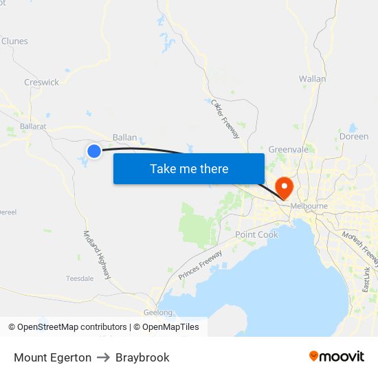 Mount Egerton to Braybrook map