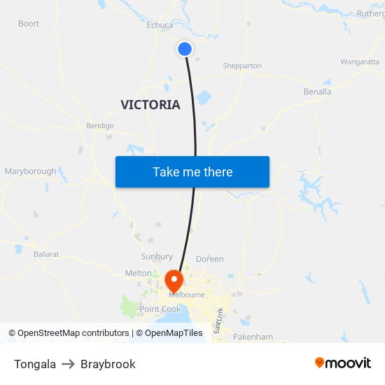 Tongala to Braybrook map