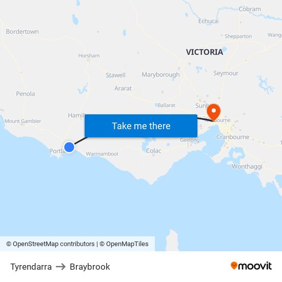 Tyrendarra to Braybrook map