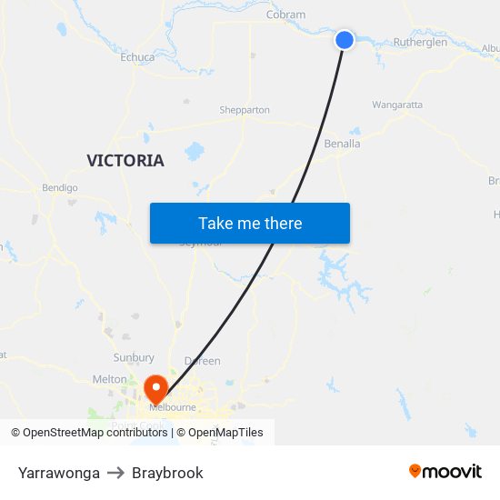 Yarrawonga to Braybrook map