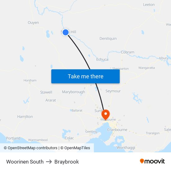 Woorinen South to Braybrook map