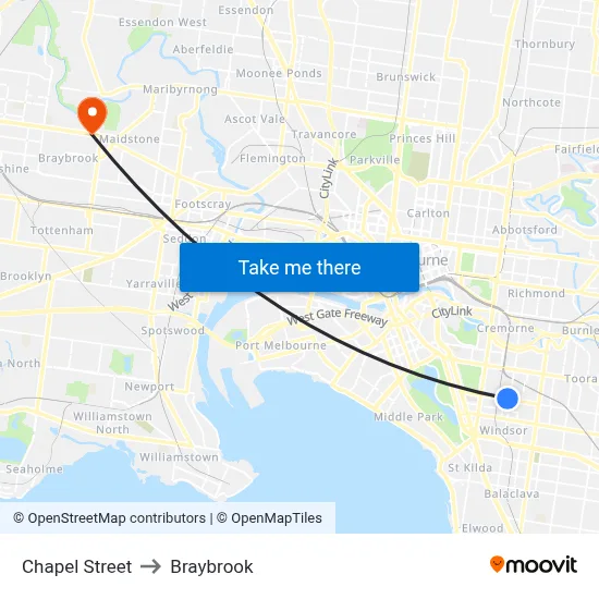 Chapel Street to Braybrook map