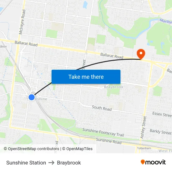 Sunshine Station to Braybrook map