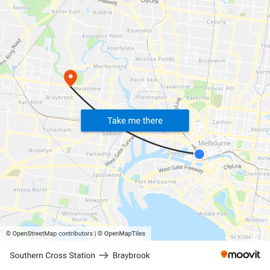 Southern Cross Station to Braybrook map