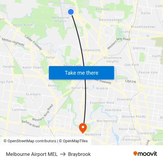 Melbourne Airport MEL to Braybrook map