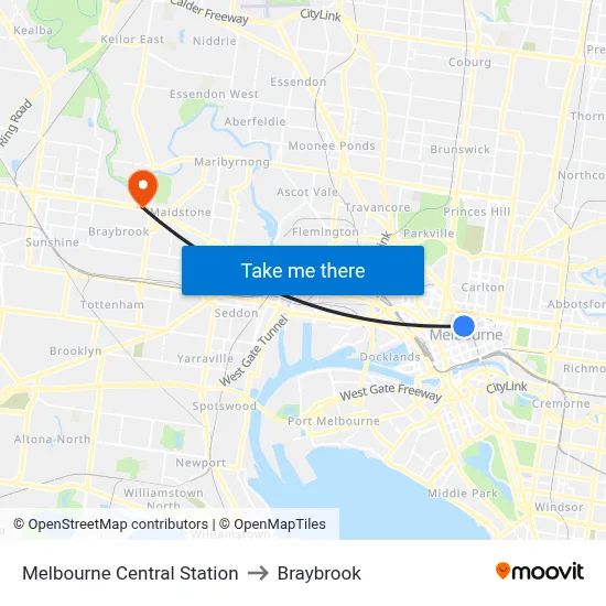 Melbourne Central Station to Braybrook map