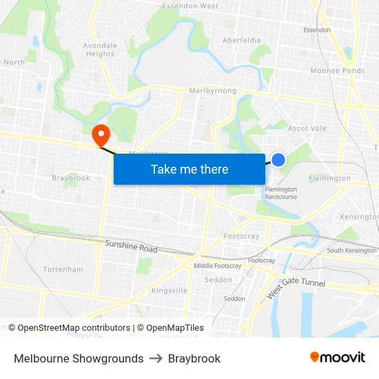 Melbourne Showgrounds to Braybrook map