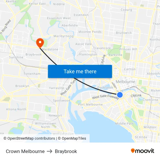 Crown Melbourne to Braybrook map