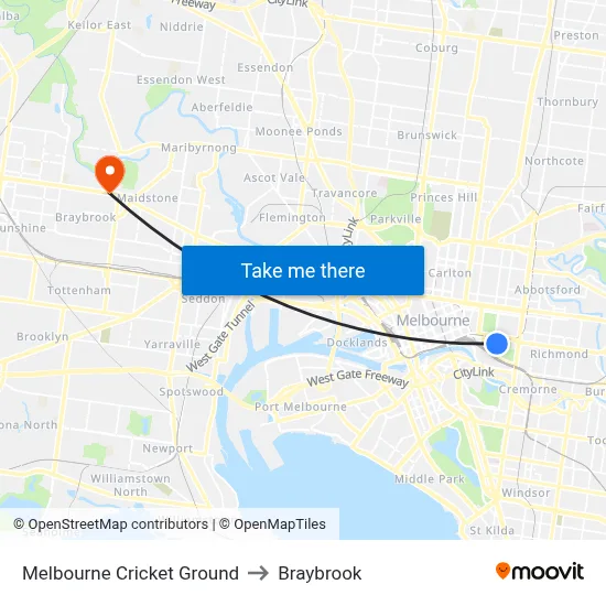 Melbourne Cricket Ground to Braybrook map