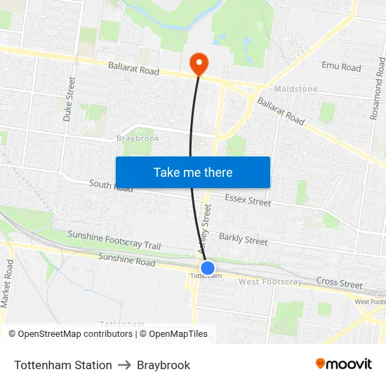 Tottenham Station to Braybrook map