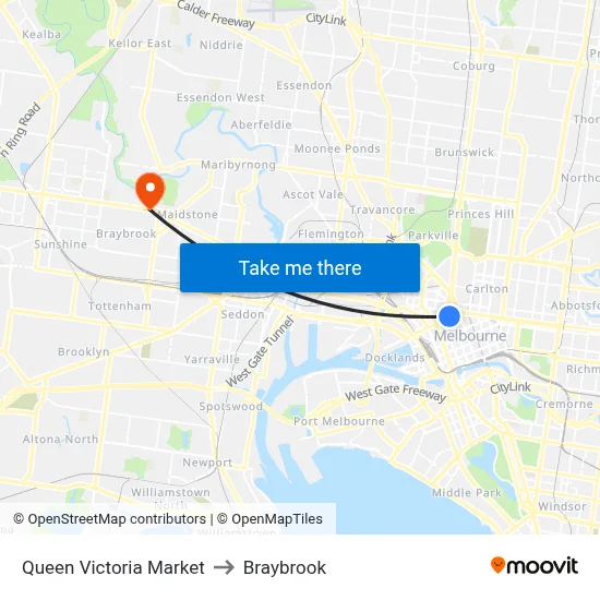 Queen Victoria Market to Braybrook map