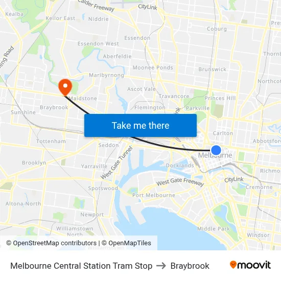 Melbourne Central Station Tram Stop to Braybrook map