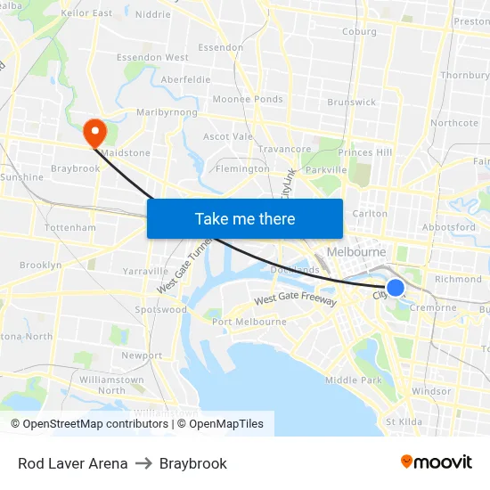 Rod Laver Arena to Braybrook map