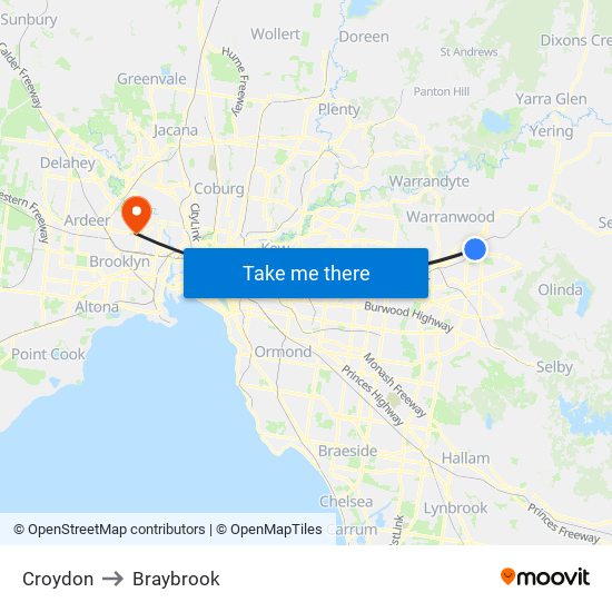 Croydon to Braybrook map