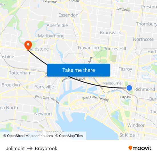 Jolimont to Braybrook map