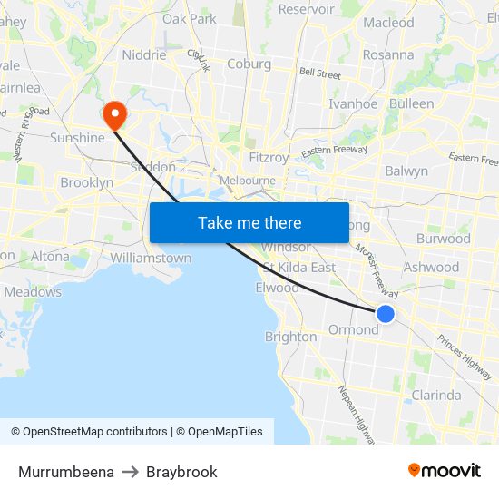 Murrumbeena to Braybrook map