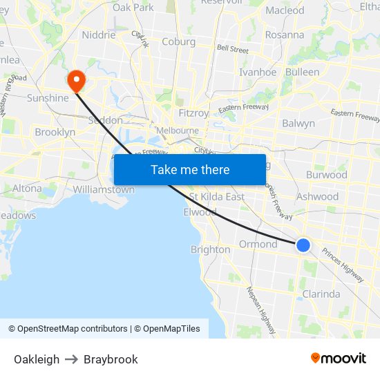 Oakleigh to Braybrook map