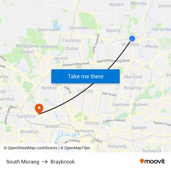 South Morang to Braybrook map