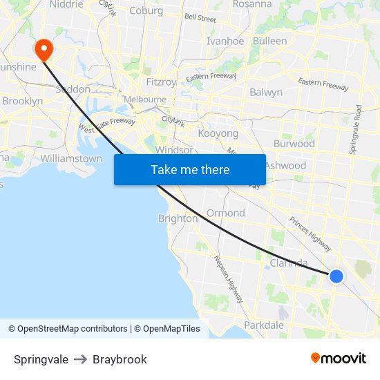 Springvale to Braybrook map