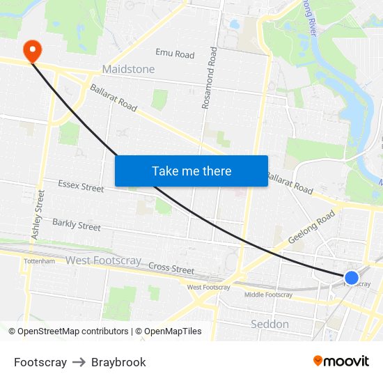 Footscray to Braybrook map