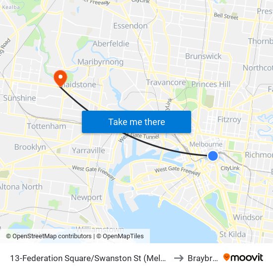 13-Federation Square/Swanston St (Melbourne City) to Braybrook map