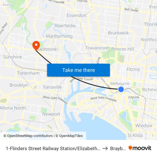 1-Flinders Street Railway Station/Elizabeth St (Melbourne City) to Braybrook map