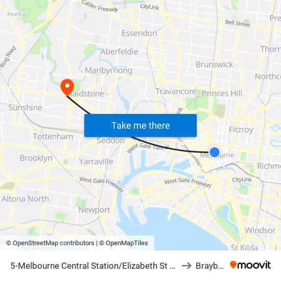 5-Melbourne Central Station/Elizabeth St (Melbourne City) to Braybrook map