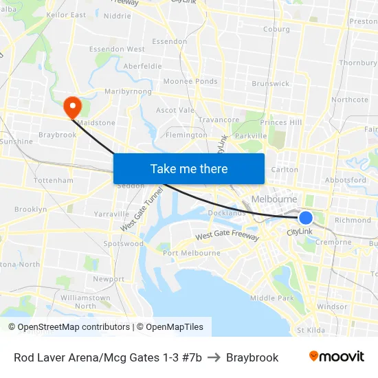 Rod Laver Arena/Mcg Gates 1-3 #7b to Braybrook map