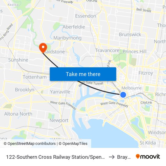 122-Southern Cross Railway Station/Spencer St (Melbourne City) to Braybrook map