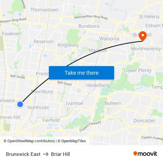 Brunswick East to Briar Hill map