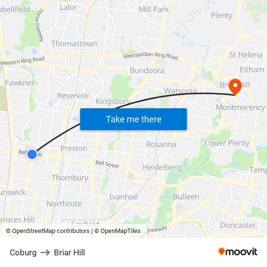 Coburg to Briar Hill map