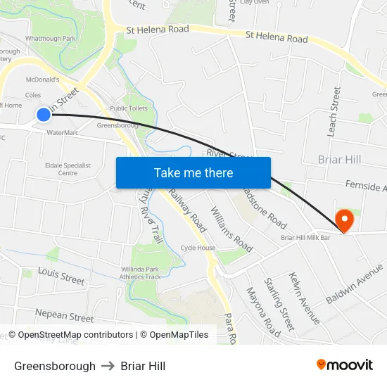 Greensborough to Briar Hill map