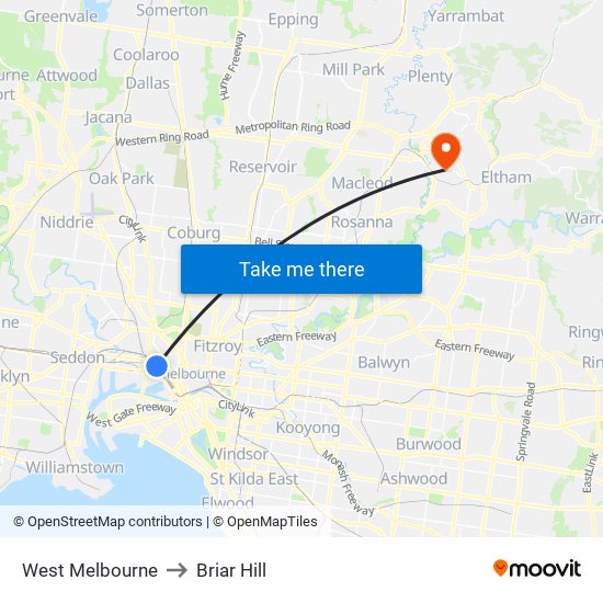 West Melbourne to Briar Hill map