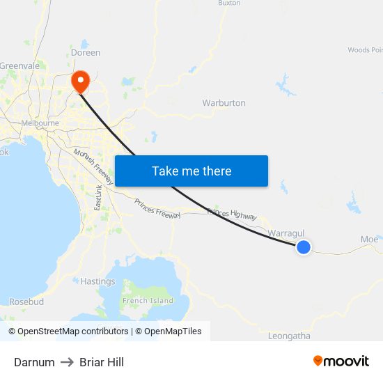 Darnum to Briar Hill map