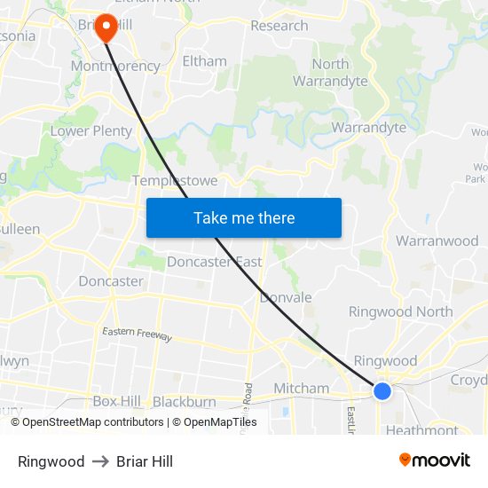 Ringwood to Briar Hill map