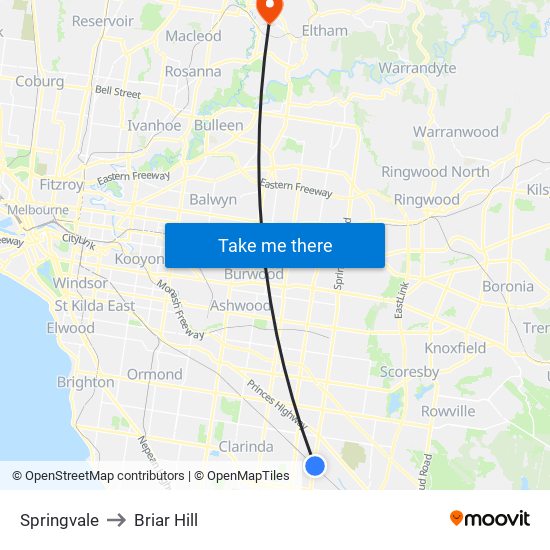 Springvale to Briar Hill map