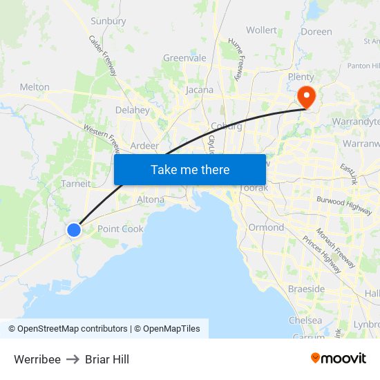 Werribee to Briar Hill map