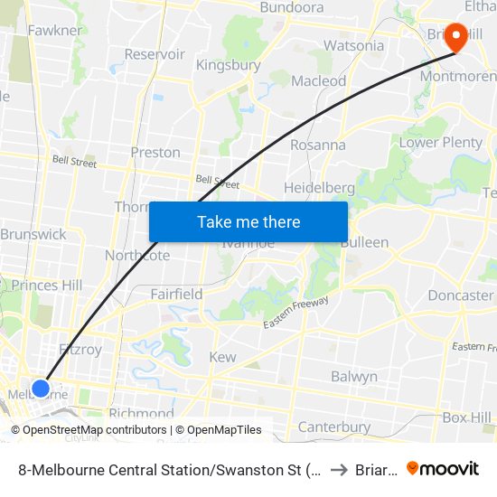 8-Melbourne Central Station/Swanston St (Melbourne City) to Briar Hill map