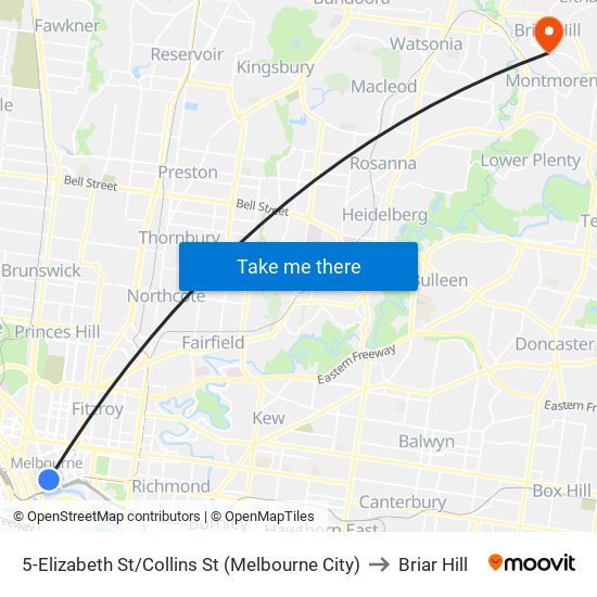 5-Elizabeth St/Collins St (Melbourne City) to Briar Hill map