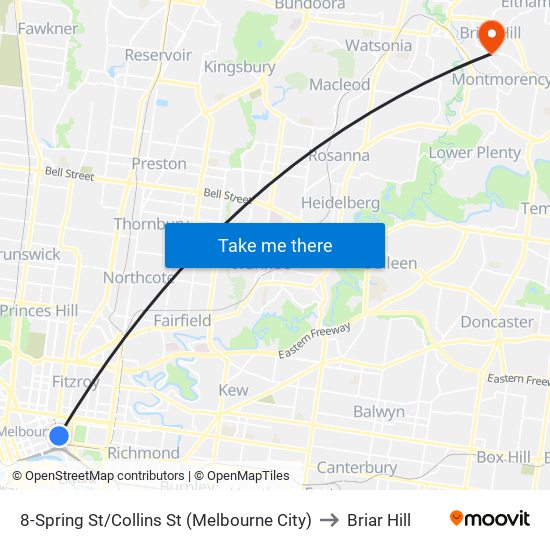 8-Spring St/Collins St (Melbourne City) to Briar Hill map