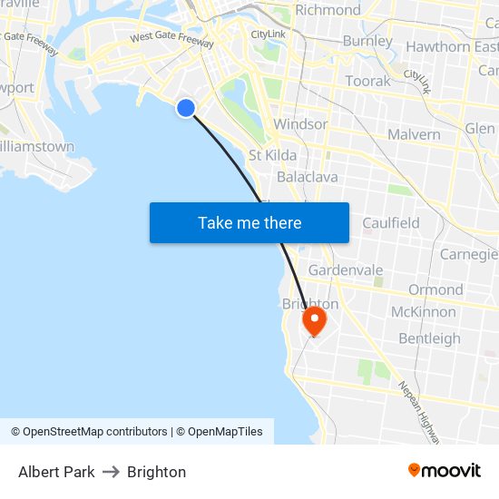 Albert Park to Brighton map