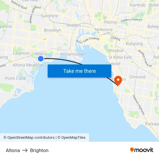 Altona to Brighton map