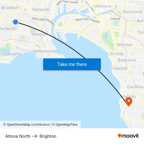 Altona North to Brighton map