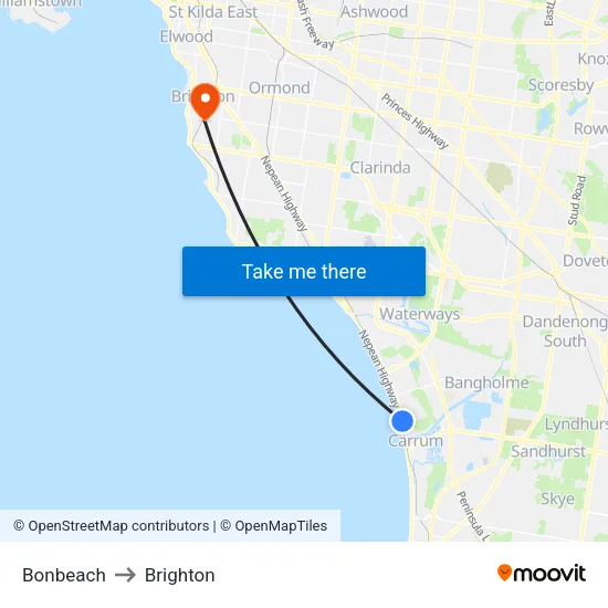 Bonbeach to Brighton map