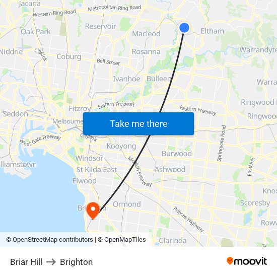 Briar Hill to Brighton map