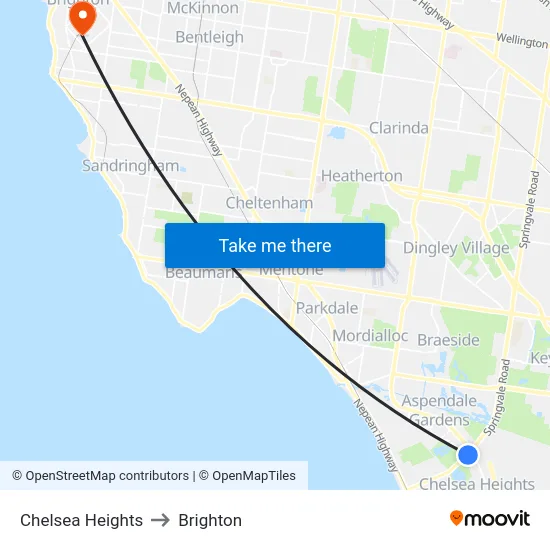 Chelsea Heights to Brighton map